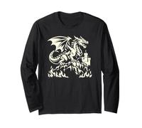 Dark Fantasy Dragon Silhouette Château Flamme Médiéval Gothique Manche Longue