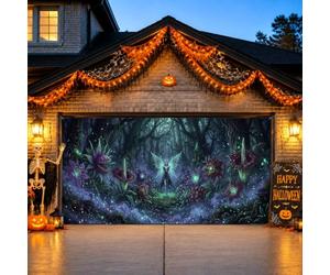 Dark Fantasy Forest Fairy Housse de porte de garage Halloween 397 x 180 cm