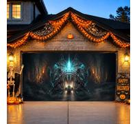 Dark Fantasy Poisson Créature Halloween Garage Door Cover 157 x 71 pouces | Créature de la mer profonde, drapeau de porte de garage, dents tranchantes, fantaisie sombre, atmosphère effrayante