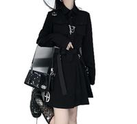 Dark Girl personnalisé Costume Court et Jupe Ensemble Deux pièces Nouveau vêtement de Travail Style Punk Combinaison-Noir Deux pièces Costume (Chemise + Jupe + Cravate + Broche + Ceinture) -M