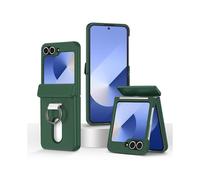 (Dark Green)Folding Central Axis Card Bag Phone Case with Ring For Samsung Galaxy Z Flip6 5G