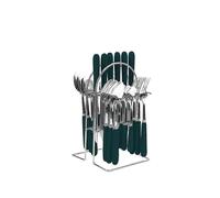 Dark green handle solid color - steel color 24-piece set 24-piece western tableware gift box set ceramic handle stainless steel knife, fork and