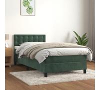 Dark Green LED Bed Frame with Mattress 90x190cm, Adjustable Headboard, Velvet Upholstery, Pocket Spring System for Bedroom and Guest Room Comfort