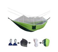 (Dark Green)Portable Double Swing Hammock Nylon Bed with Mosquito Net for CampingHiking