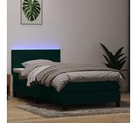 Dark Green Velvet Bed Frame with Mattress 80x220 cm, Adjustable Headboard, LED Lights, Pocket Spring Mattress and Topper, Modern Bedroom Furniture for Adults