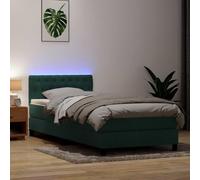 Dark Green Velvet Bed Frame with Mattress 80x220 cm, LED Headboard, Pocket Spring System, Adjustable Height, USB Charging, Modern Bedroom Furniture for Adults