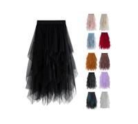 (Dark Grey)Fairycore Lady s Fashionable Sexy Solid Color Mesh Skirt, Irregular Elastic Tulle Bubble Skirt, Daily Life and Vacation One size