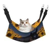 Dark Horse - Hamac pour chat sous les tournesols pour cage à suspendre - Lit doux pour animal domestique avec sangles réglables et crochets en métal - Lit réversible double face à suspendre - Hamac de
