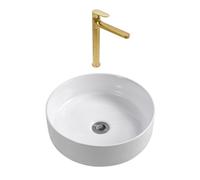 DARK mitigeur lavabo XL, or brossé + Ceramia PixL 36x12,5 cm vasque à poser, sans trop-plein, blanc brillant (SAT285PBZCEPX3636)