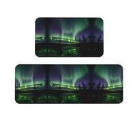 Dark Northern Lights Lot de 2 tapis de cuisine antidérapants pour la maison, le bureau, la buanderie