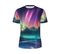 Dark Northern Lights Print Élégant Hommes Summer T-Shirts Workout Running Workouts Respirant Exercice Vêtements, Noir , 4XL