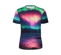 Dark Northern Lights Print Élégant Hommes Summer T-Shirts Workout Running Workouts Respirant Exercice Vêtements, Noir , 5XL