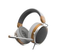 Dark Project ONE SONO Casque de jeu filaire (blanc/doré) - Casque supra-auriculaire, prise audio 3,5 mm, micro omnidirectionnel amovible, cadre en métal (compatible avec PC, PlayStation, Xbox,