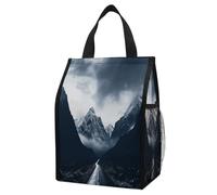 Dark Road to Mountains Sac à déjeuner isotherme d'une capacité de 12 L avec deux poches latérales, sac isotherme pliable, sac isotherme étanche, réutilisable pour le travail, les voyages, le bureau