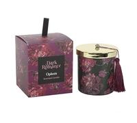 Dark Romance Bougie parfumée à l'opium | Bocal en verre avec couvercle avec enveloppe florale violette et pompon | Parfum d'intérieur gothique | Brûle de 28 heures | Bougie cadeau en cire de paraffine