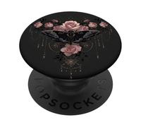 Dark Romance Goth Floral Gothic Pink Rose Flower Moth Black PopSockets PopGrip Adhésif