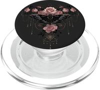 Dark Romance Goth Floral Gothic Pink Rose Flower Moth Black PopSockets PopGrip pour MagSafe