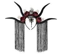 Dark Series Serre-tête en corne antilope avec fleur crâne glands Accessoire pour cheveux pour Halloween événement Halloween Fleur Coiffe pour adulte