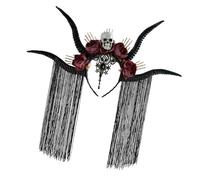 Dark Series Serre-tête en corne antilope avec fleurs et têtes de mort - Accessoire pour cheveux - Accessoire pour fête sur le thème d'Halloween