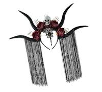 Dark Series Serre-tête en corne antilope avec fleurs et têtes de mort - Accessoire pour cheveux - Accessoire pour fête sur le thème d'Halloween