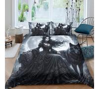 Dark Wolf Queen Moon Housse de Couette 3 Pieces 3D, Gothic Fantasy Art