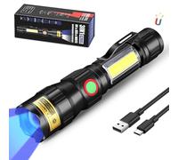 DARKBEAM 365 nm lampe de poche UV lampe noire, 3in1 lampe de poche LED UV USB - C rechargeable, lampe noire focalisable pour la détection d'urine et de roche pour animaux de compagnie, résine durcie