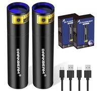 DARKBEAM Lampe de poche UV 365nm Lampe à bois USB rechargeable Lampe noire LED Lumière ultraviolette, Détecteur d'urine d'animaux domestiques,de taches,de verre d'uranium,d'argent,Ambre 370nm,2 pcs