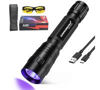 DARKBEAM Lampe de poche UV 395 nm lumière noire, mini lampe en bois puissante rechargeable USB-C, lampe de poche LED 10 W pour détecteur d'urine pour minéraux, verre d'uranium, durcissement de la