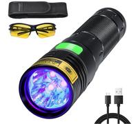 Darkbeam lampe de poche UV 395nm lumière noire haute puissance 3 LED USB - C rechargeable, 20W UV avec filtre, urine pour animaux de compagnie, Roche, détecteur de scorpion, résine durcie