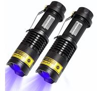 DARKBEAM Lampe torche UV 365nm, SK68 UV 370nm LED Lampe de poche, avec clip, résistant à l'eau, détection de vêtements pour animaux de compagnie/urgence, agent fluorescent, 2 paquets