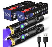 DARKBEAM Lampe Torche UV Lamp Lumière Noire 365nm rechargeable Lampe de Wood Ultraviolette, Portable Mini LED avec clip, Détecteur d'urine de chat, ambré, verre d'uranium, résine, Lot de 2