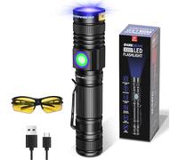 DARKBEAM Lampe Torche UV Lumière Noire 365nm Rechargeable, Mini Lampe de Wood LED Lampe UV, Lampe de poche Ultraviolet pour uv resine, faux billets, détecteur d'urine de chat, avec lunettes uv