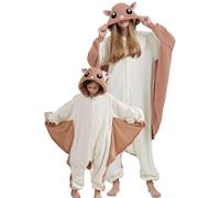 DarkCom Écureuil Volant Onesie pour Enfants et Adultes,Vêtements de Nuit Combinaison Parent-Enfant Cosplay Animal Halloween Kigurumi Costume Pyjama de Noël 4-5 T