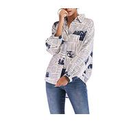 DarkCom Journal imprimé Chemise Femme Manches Longues Revers col Chemise lâche boutonnée Haut