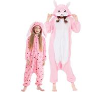 DarkCom Lapin Onesie pour Enfants et Adultes,Vêtements de Nuit Combinaison Parent-Enfant Cosplay Animal Halloween Kigurumi Costume Pyjama de Noël 10-11 Years