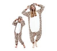DarkCom Léopard Onesie pour Enfants et Adultes,Vêtements de Nuit Combinaison Parent-Enfant Cosplay Animal Halloween Kigurumi Costume Pyjama de Noël 10-11 Years