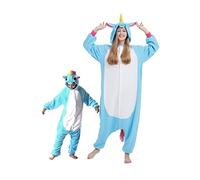 DarkCom Licorne Bleue Onesie pour Enfants et Adultes,Vêtements de Nuit Combinaison Parent-Enfant Cosplay Animal Halloween Kigurumi Costume Pyjama de Noël L