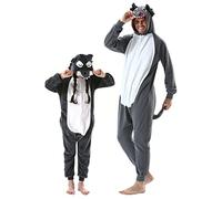 DarkCom Loup Onesie pour Enfants et Adultes,Vêtements de Nuit Combinaison Parent-Enfant Cosplay Animal Halloween Kigurumi Costume Pyjama de Noël 10-11 Years