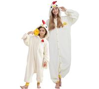 DarkCom Poulet Onesie pour Enfants et Adultes,Vêtements de Nuit Combinaison Parent-Enfant Cosplay Animal Halloween Kigurumi Costume Pyjama de Noël 10-11 Years