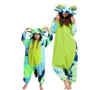 DarkCom Pyjama Cosplay Animal,Axolotl Teinturé-Vert Onesie pour Parents et Enfants,Combinaison Doux et Confortable, Parfait pour Halloween & Noël en Famille 10-11 Ans