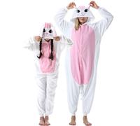 DarkCom Pyjama Cosplay Animal,Chat Blanc Onesie pour Parents et Enfants,Combinaison Doux et Confortable, Parfait pour Halloween & Noël en Famille 12-13 Ans