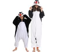 DarkCom Pyjama Cosplay Animal,Macareux Moine Onesie pour Parents et Enfants,Combinaison Doux et Confortable, Parfait pour Halloween & Noël en Famille 10-11 Ans