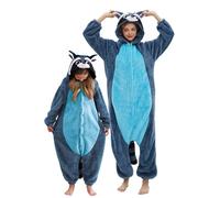 DarkCom Pyjama Cosplay Animal,Raton Laveur Bleu Onesie pour Parents et Enfants,Combinaison Doux et Confortable, Parfait pour Halloween & Noël en Famille 12-13 Ans