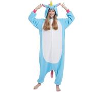 DarkCom Unisexe Adulte Cosplay Bleu Licorne Animal Onesie Kigurumi Costume One Piece Pyjamas Vêtements de Nuit Combinaison L