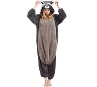 DarkCom Unisexe Adulte Cosplay Gris Raton Laveur Animal Onesie Kigurumi Costume Une pièce Pyjama vêtements de Nuit Combinaison 2XL