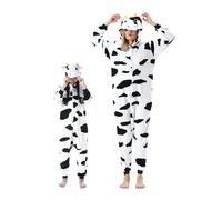 DarkCom Vache Onesie pour Enfants et Adultes,Vêtements de Nuit Combinaison Parent-Enfant Cosplay Animal Halloween Kigurumi Costume Pyjama de Noël 4-5 T