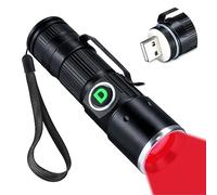 DARKDAWN Lampe de poche rouge rechargeable par USB, Mini LED Lampe de poche Focus réglable ，lampe flash avec clip de poche pour la pêche, l'apiculture, la chasse, l'astrophotographie de nuit (black)
