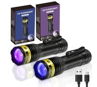 DARKDAWN Lampe de poche UV 365 et 395 nm - Lumière noire - Mini USB - Rechargeable par USB - Lampe de bois - Puissante lampe fluorescente portable pour taches d'urine d'animaux domestiques, argent