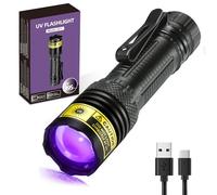 DARKDAWN Lampe de poche UV 395 nm - Lumière noire - Mini USB - Rechargeable par USB - Lampe de bois fluorescente puissante - Détecteur portable pour taches d'urine d'animaux domestiques, scorpions,