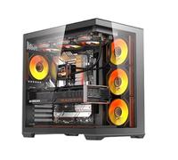 darkFlash Boîtier PC C280 E-ATX, boîtier de jeu ventilé à six côtés, radiateur jusqu'à 420 mm, support vertical pour GPU, connexion arrière, type C, haut débit d'air, 7 ventilateurs PWM inclus (noir)